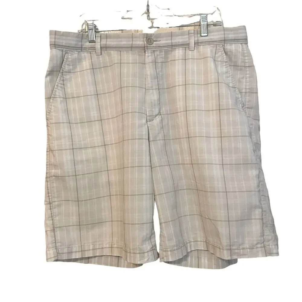 Greg Norman for Tasso Ella Tan Plaid Gold‎ Shorts Size 36